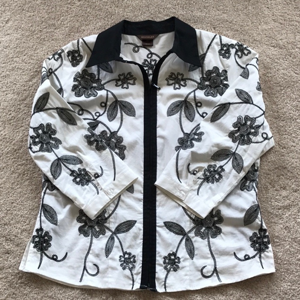 Multiples embroidered top with front zip